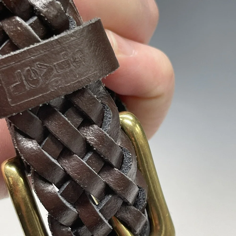 Vintage Levi's Brown‎ Leather Woven Belt w/Brass Size S Small